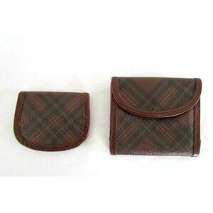Vintage Polo Ralph Lauren Brown Tartan Plaid Wallet & Coin Purse Set